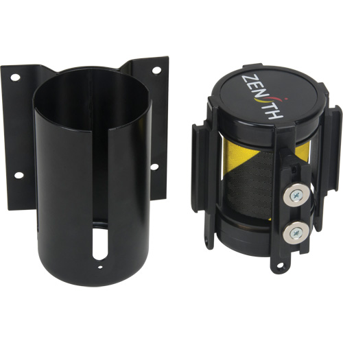 Wall Mount Barrier with Magnetic Tape, Steel, Screw Mount, 7', Black and Yellow Tape Mukwa Safety Services