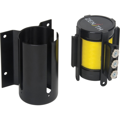 Wall Mount Barrier with Magnetic Tape, Steel, Screw Mount, 12', Yellow Tape Mukwa Safety Services
