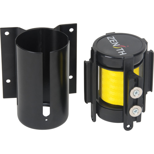 Wall Mount Barrier with Magnetic Tape, Steel, Screw Mount, 7', Yellow Tape Mukwa Safety Services
