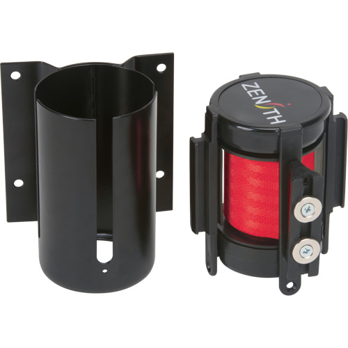 Barri&egrave;re &agrave; fixation murale avec ruban magn&eacute;tique, Acier, Fixation par vis, 7', Ruban Rouge Mukwa Safety Services