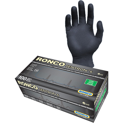 Gants d'examen jetables Sentron 6, Petit, Nitrile, 6 mils, Sans poudre, Noir, Classe 2 Mukwa Safety Services