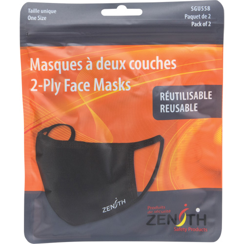 Masques r&eacute;utilisable &agrave; deux couches, Polyester, Noir Mukwa Safety Services