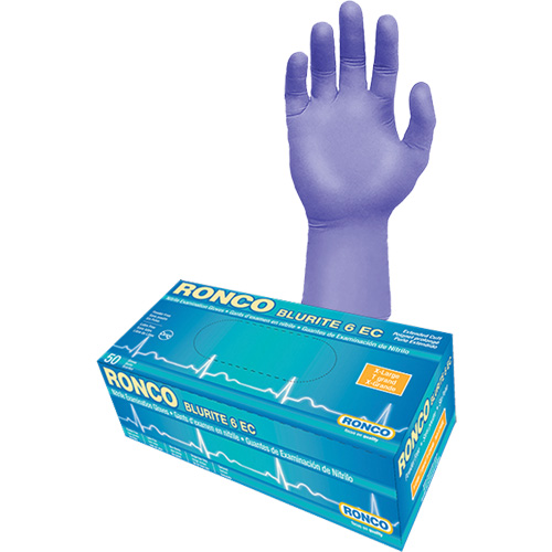 Blurite 6 EC Extended Cuff Examination Gloves, Small, Nitrile, 6-mil, Powder-Free, Purple, Class 2 Mukwa Safety Services