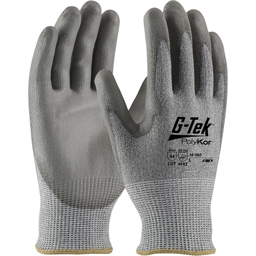 Gants r&eacute;sistants aux coupures G-Tek PolyKor, Petit, Calibre 13, Rev&ecirc;tement Polyur&eacute;thane, ASTM ANSI niveau A4/EN 388 niveau 5/EN 388 niveau D Mukwa Safety Services