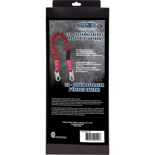 ShockSorb Internal Shock Lanyard, 6', Snap Hook Center, Snap Hook Leg Ends, Polyester Mukwa Safety Services