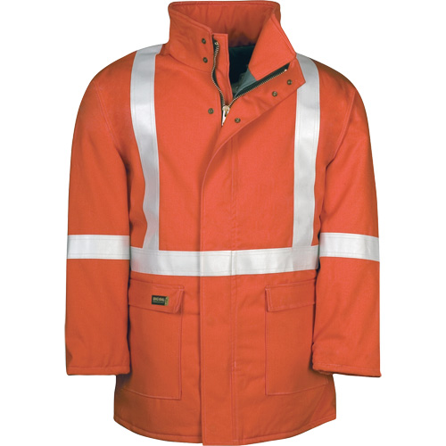 Parka dhiver &agrave; doublure matelass&eacute;e AllOut Westex UltraSoft avec bandes r&eacute;fl&eacute;chissantes, Moyen (grande taille), Orange haute visibilit&eacute;, 46 cal/cm² Mukwa Safety Services