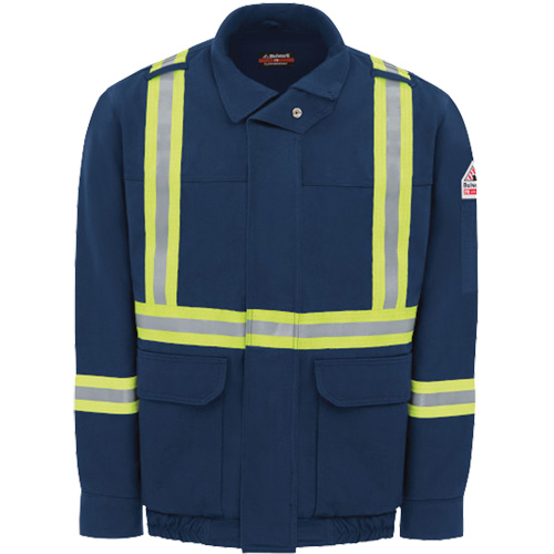 Men's Lined Bomber Jacket with Reflective Trim, Small, Navy Blue, 29 cal/cm² Mukwa Safety Services