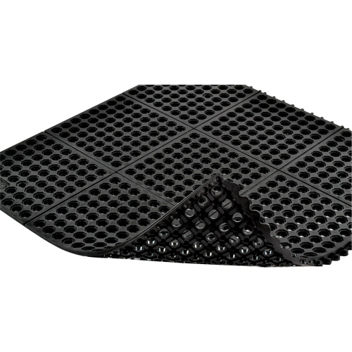 Tapis antifatigue &agrave; imbrication Cushion-Ease 550, &agrave; fentes, 3' x 3' x 3/4", Noir, Caoutchouc Mukwa Safety Services