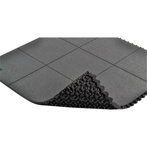 Tapis antifatigue &agrave; imbrication Cushion-Ease, Rugueux, 3' x 3' x 3/4", Noir, Caoutchouc naturel Mukwa Safety Services