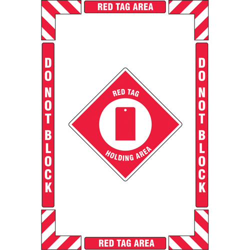 "Red Tag Holding Area" Floor Marking Kit, Adhesive, English with Pictogram Mukwa Safety Services