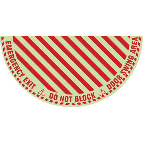 "Emergency Exit" Half Circle Swing Door Floor Sign, Adhesive, English with Pictogram Mukwa Safety Services