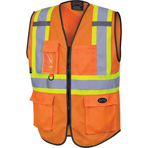 6958 Zipper Front Safety Vest, High Visibility Orange, Small, Polyester Mukwa Safety Services