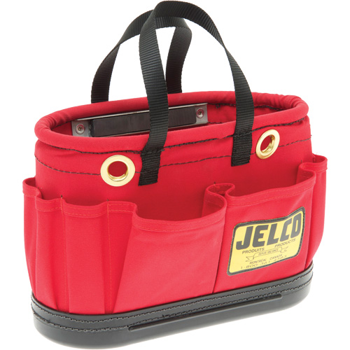 Aerial Tool Bucket with Magnet, 14" L x 7" W x 10" H, Canvas, Red Mukwa Safety Services