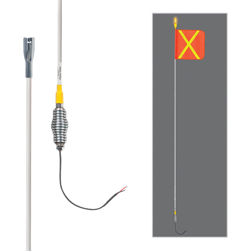 Safety Whip&reg; All-Weather Super-Duty Warning Whips with Constant LED Light, Spring Mount, 12' High, Orange with Reflective Mukwa Safety Services