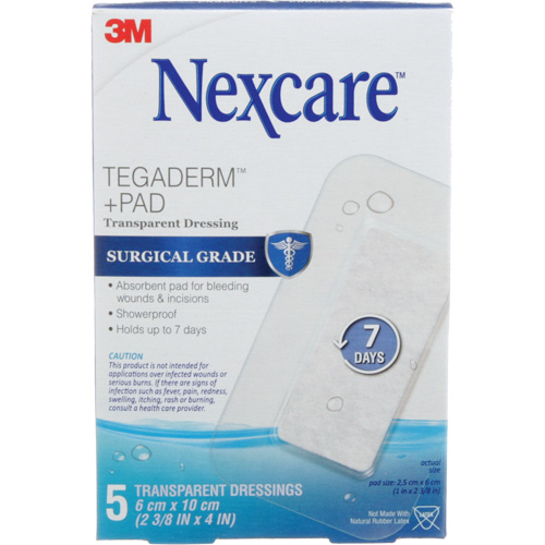 Pansement + tampon transparent Nexcare Tegaderm, Rectangulaire/carr&eacute;e, 4", Plastique, St&eacute;rile Mukwa Safety Services