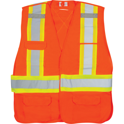 Veste d'arpenteur haute visibilit&eacute; conforme &agrave; la CSA, Orange haute visibilit&eacute;, Moyen, Polyester Mukwa Safety Services