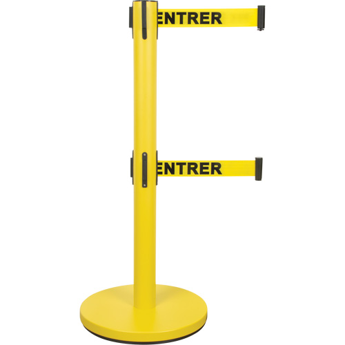 Barri&egrave;re pour le contr&ocirc;le des foules &agrave; courroie double, Acier, 35" h, Ruban Jaune, Longueur du ruban 7' Mukwa Safety Services