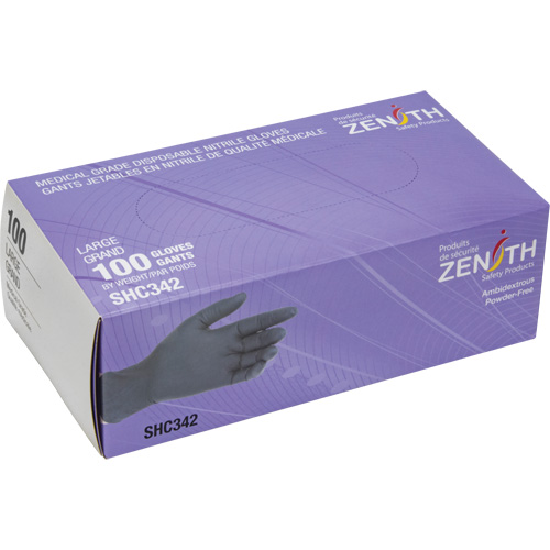 Medical Grade Disposable Gloves, Large, Nitrile, 6-mil, Powder-Free, Black, Class 2 Mukwa Safety Services