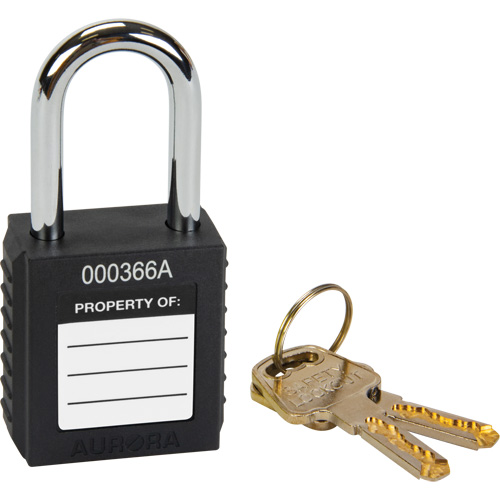 Verrouillage pour les consignations, Cadenas de s&eacute;curit&eacute;, Cl&eacute;s diff&eacute;rentes, Thermoplastique, Largeur de 1-1/2" Mukwa Safety Services