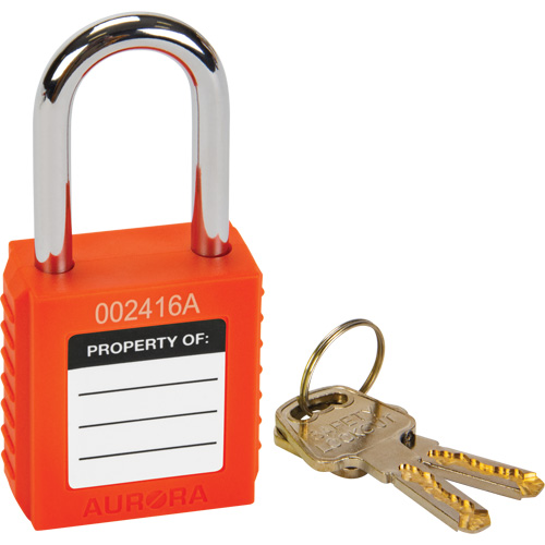 Verrouillage pour les consignations, Cadenas de s&eacute;curit&eacute;, Cl&eacute;s diff&eacute;rentes, Thermoplastique, Largeur de 1-1/2" Mukwa Safety Services