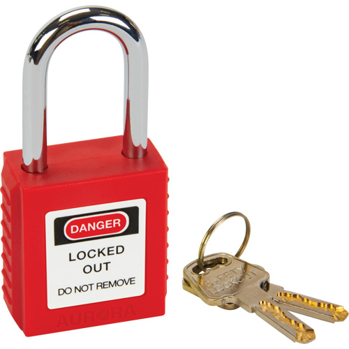 Verrouillage pour les consignations, Cadenas de s&eacute;curit&eacute;, Cl&eacute;s diff&eacute;rentes, Thermoplastique, Largeur de 1-1/2" Mukwa Safety Services