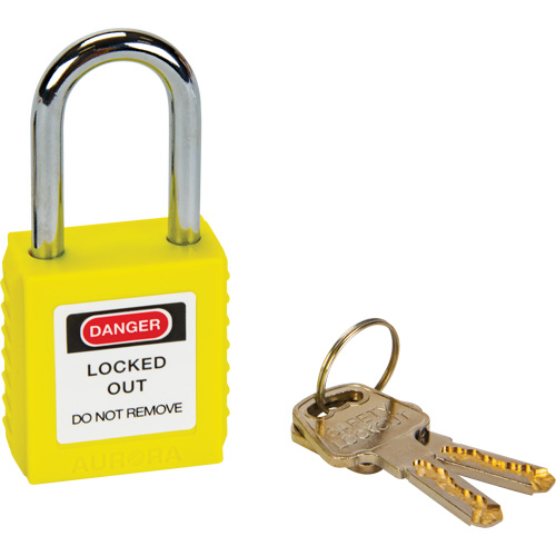 Verrouillage pour les consignations, Cadenas de s&eacute;curit&eacute;, Cl&eacute;s diff&eacute;rentes, Thermoplastique, Largeur de 1-1/2" Mukwa Safety Services