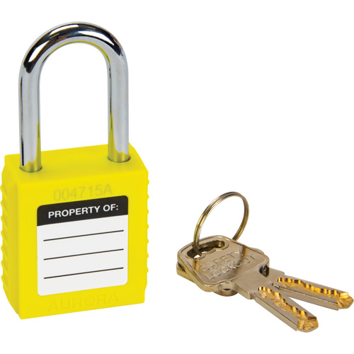 Verrouillage pour les consignations, Cadenas de s&eacute;curit&eacute;, Cl&eacute;s diff&eacute;rentes, Thermoplastique, Largeur de 1-1/2" Mukwa Safety Services