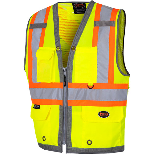 6673 Mesh-Back Zip-Front Surveyor's Vest, High Visibility Lime-Yellow, Small, Polyester Mukwa Safety Services