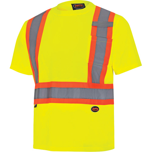 6991 Bird's-Eye Safety Shirt, Polyester, 3X-Large, High Visibility Lime-Yellow Mukwa Safety Services