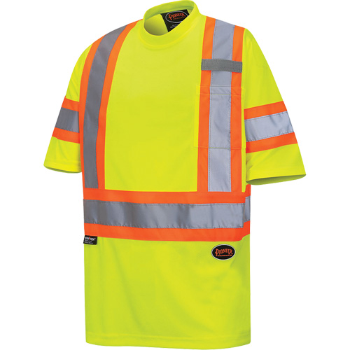 6971 Bird's-Eye Safety T-Shirt, Polyester, X-Small, High Visibility Lime-Yellow Mukwa Safety Services