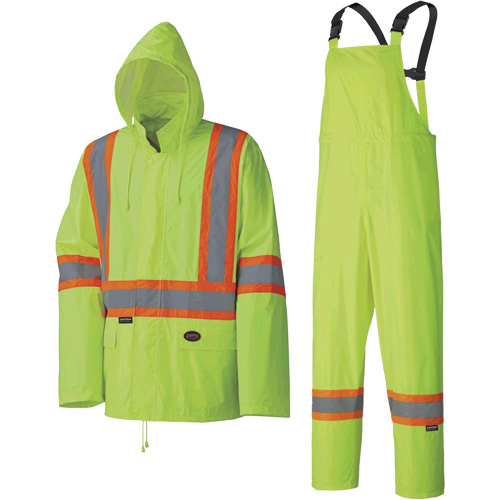 5599 Lightweight Waterproof Rain Suit, Polyester/PVC, X-Small, High Visibility Lime-Yellow Mukwa Safety Services