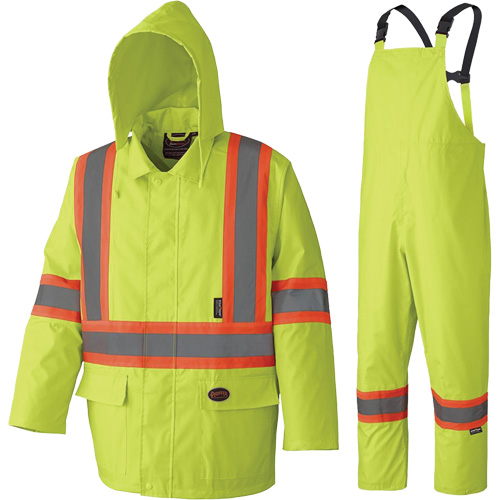 5609 210D Waterproof Rain Suit, Polyester/PVC, X-Small, High Visibility Lime-Yellow Mukwa Safety Services