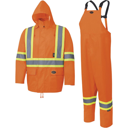 5618 150D Rain Suit, Polyester/Polyurethane, Small, High Visibility Orange Mukwa Safety Services