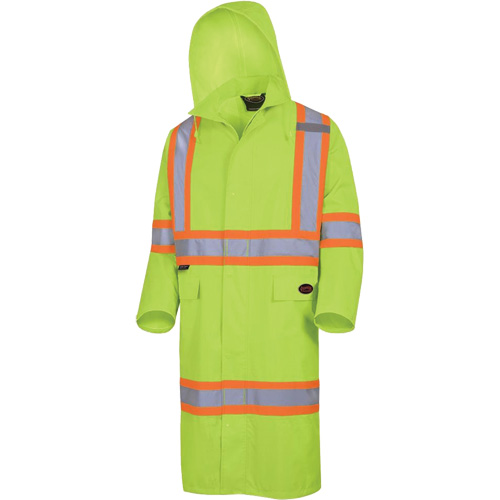 5631 The Rock 300D Waterproof Long Coat, Polyester, Small, High Visibility Lime-Yellow Mukwa Safety Services