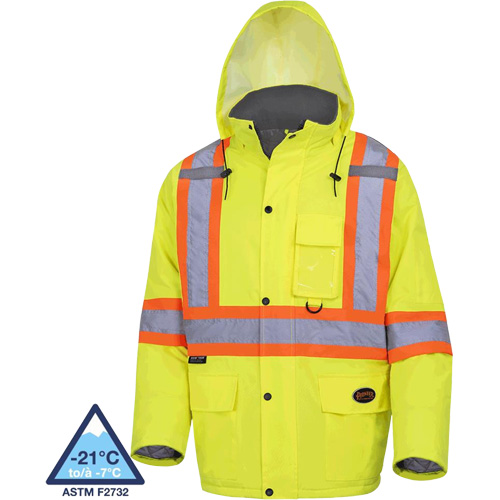 5031 Waterproof Quilted Safety Parka, High Visibility Lime-Yellow, Small Mukwa Safety Services