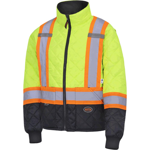 5016 Quilted Freezer Jacket, Polyester, Black/High Visibility Lime-Yellow, X-Small Mukwa Safety Services