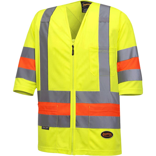 6019 Short-Sleeved Quebec Traffic Control Shirt, Polyester, X-Small, High Visibility Lime-Yellow Mukwa Safety Services