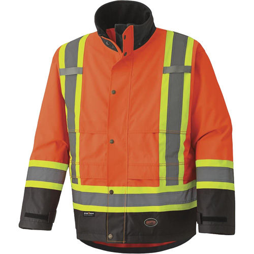 5400 300D Trilobal Ripstop Waterproof Safety Jacket, Polyester, Black/High Visibility Orange, 2X-Large Mukwa Safety Services