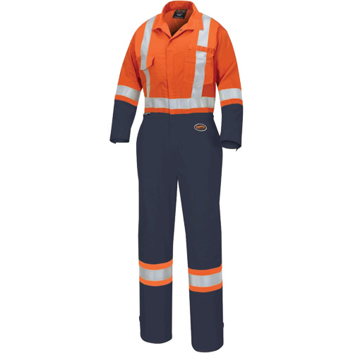 5514WBB Women's 2-Tone Safety Coveralls, X-Small, High Visibility Orange/Navy Blue Mukwa Safety Services