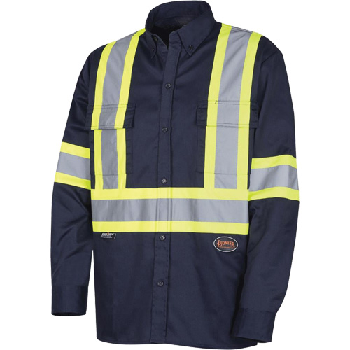 4414 Button-Down Work Shirt, Poly-Cotton, Small, Navy Blue Mukwa Safety Services