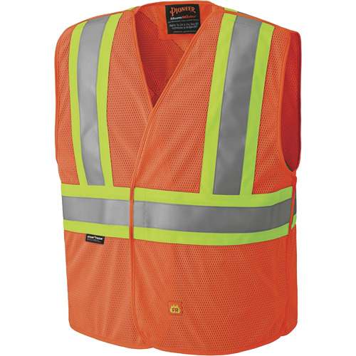 6914A Flame Resistant Safety Vest, High Visibility Orange, Medium/Small, Polyester Mukwa Safety Services
