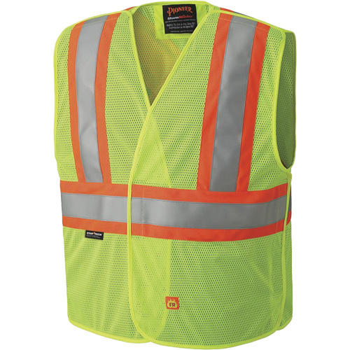 6916A Flame Resistant Safety Vest, High Visibility Lime-Yellow, Medium/Small, Polyester Mukwa Safety Services