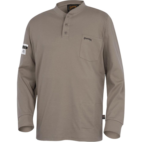 331 Chandail Henley en tricot interlock ignifuge, Petit, Beige Mukwa Safety Services