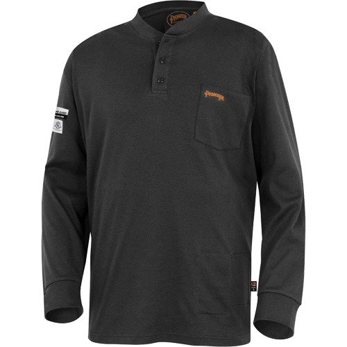 332 Chandail Henley en tricot interlock ignifuge, Petit, Noir Mukwa Safety Services