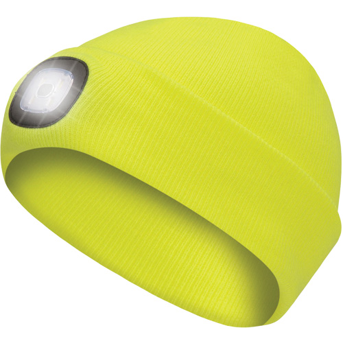 5676 Knit Toque with LED Headlight, Fleece Lining, One Size, High Visibility Yellow Mukwa Safety Services