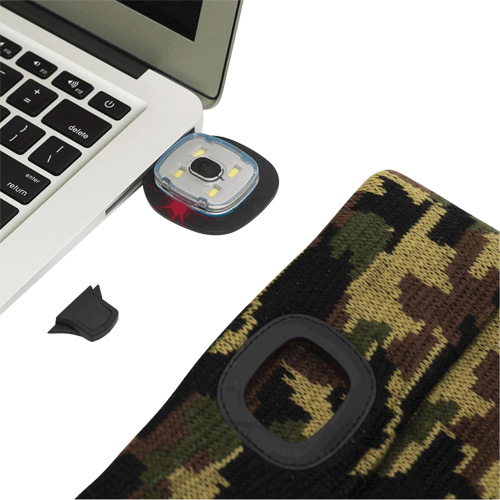 5677 Tuque en tricot avec lampe frontale &agrave; DEL, Doublure en Molleton, Taille unique, Camo Mukwa Safety Services