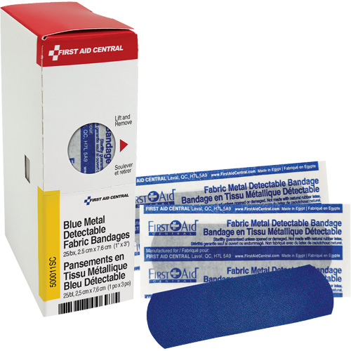 Fabric Blue Detectable Bandages, Rectangular/Square, 1", Fabric Metal Detectable, Sterile Mukwa Safety Services