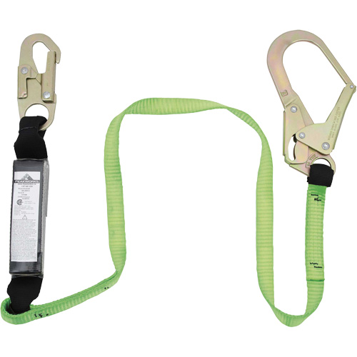 SA-5402-4 Shock Absorbing Lanyard, 4', Rebar Hook Center, Snap Hook Leg Ends, Polyester Mukwa Safety Services