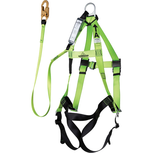 FBH-10000A6440-6 Contractor Series Safety Harness with Shock Absorbing Lanyard, Harness/Lanyard Combo Mukwa Safety Services