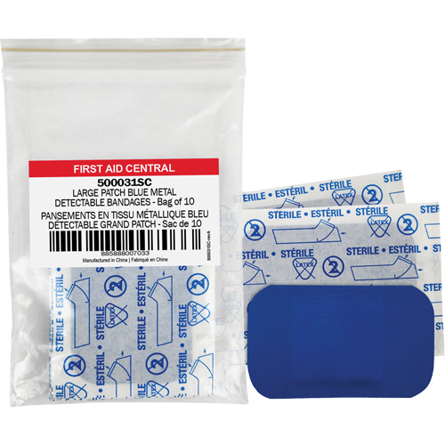 Blue Adhesive Bandages, Rectangular/Square, 3", Fabric Metal Detectable, Non-Sterile Mukwa Safety Services